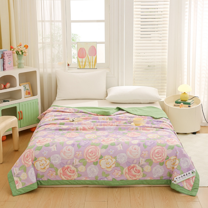 91家纺网 家纺一手货源 找家纺 锦鹭被业 2026新款A类里外全棉印花夏被夏凉被空调被 花幽兰