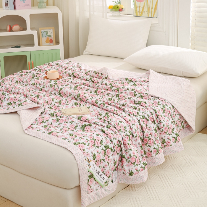 91家纺网 家纺一手货源 找家纺 锦鹭被业 2026新款A类里外全棉印花夏被夏凉被空调被 萱花粉