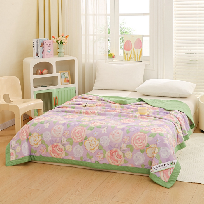 91家纺网 家纺一手货源 找家纺 锦鹭被业 2026新款A类里外全棉印花夏被夏凉被空调被 花幽兰