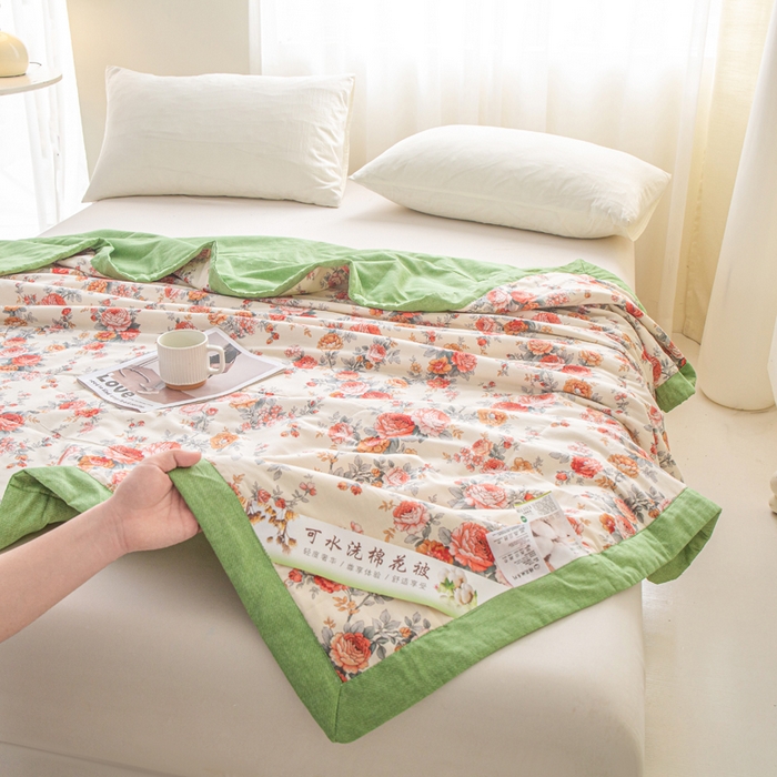 91家纺网 家纺一手货源 找家纺 锦鹭被业 2026新款A类里外全棉印花夏被夏凉被空调被 玫瑰园-绿