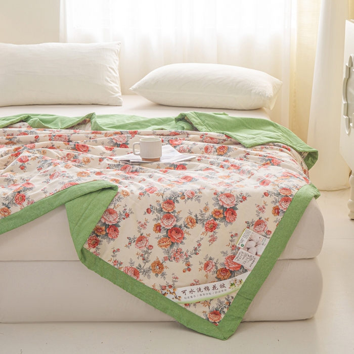 91家纺网 家纺一手货源 找家纺 锦鹭被业 2026新款A类里外全棉印花夏被夏凉被空调被 玫瑰园-绿