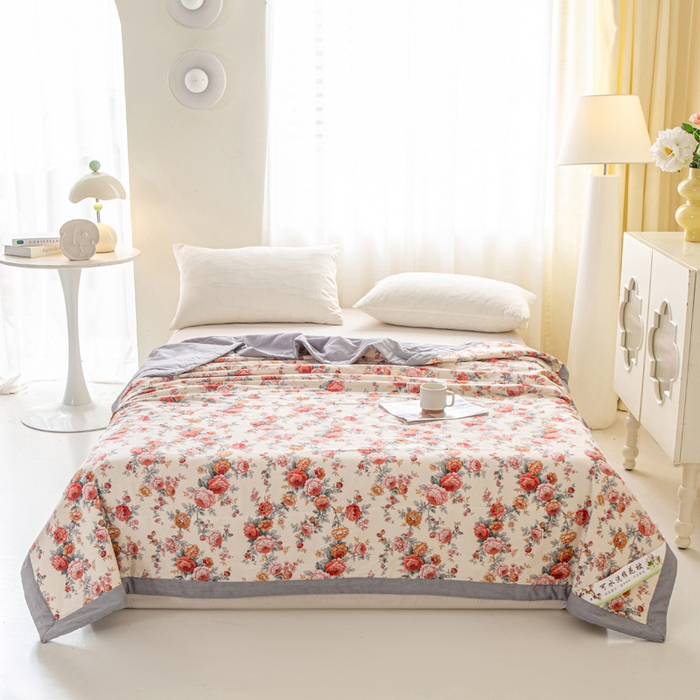 91家纺网 家纺一手货源 找家纺 锦鹭被业 2026新款A类里外全棉印花夏被夏凉被空调被 玫瑰园-灰