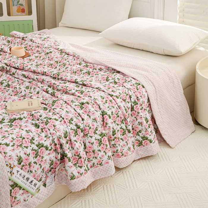 91家纺网 家纺一手货源 找家纺 锦鹭被业 2026新款A类里外全棉印花夏被夏凉被空调被 萱花粉