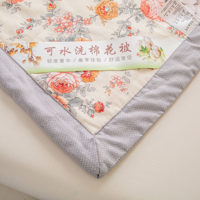91家纺网 家纺一手货源 找家纺 锦鹭被业 2026新款A类里外全棉印花夏被夏凉被空调被 玫瑰园-灰