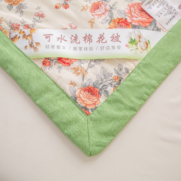 91家纺网 家纺一手货源 找家纺 锦鹭被业 2026新款A类里外全棉印花夏被夏凉被空调被 玫瑰园-绿
