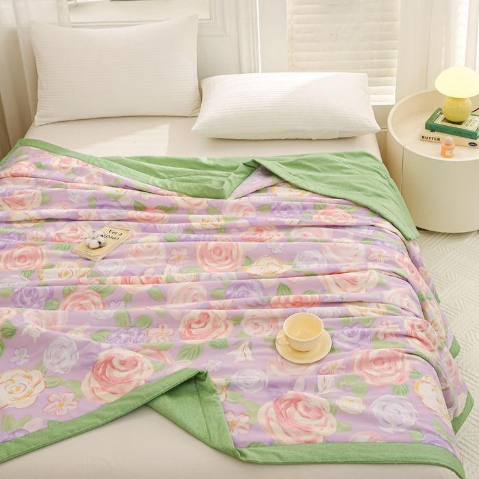 91家纺网 家纺一手货源 找家纺 锦鹭被业 2026新款A类里外全棉印花夏被夏凉被空调被 花幽兰