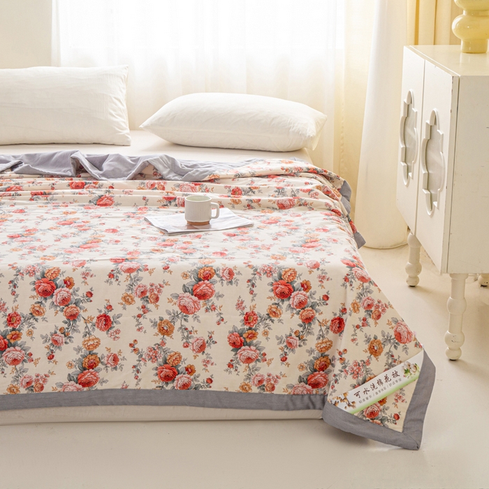 91家纺网 家纺一手货源 找家纺 锦鹭被业 2026新款A类里外全棉印花夏被夏凉被空调被 玫瑰园-灰