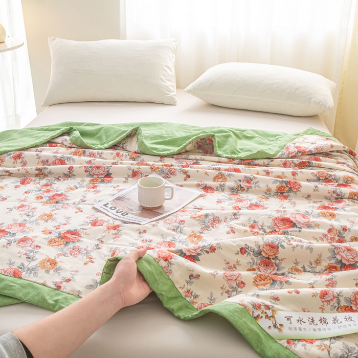 91家纺网 家纺一手货源 找家纺 锦鹭被业 2026新款A类里外全棉印花夏被夏凉被空调被 玫瑰园-绿