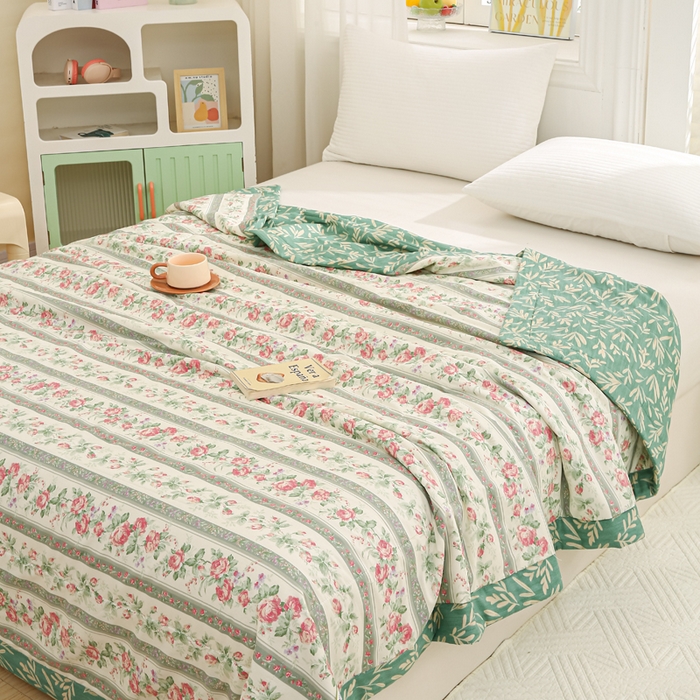 91家纺网 家纺一手货源 找家纺 锦鹭被业 2026新款A类里外全棉印花夏被夏凉被空调被 栀香海棠