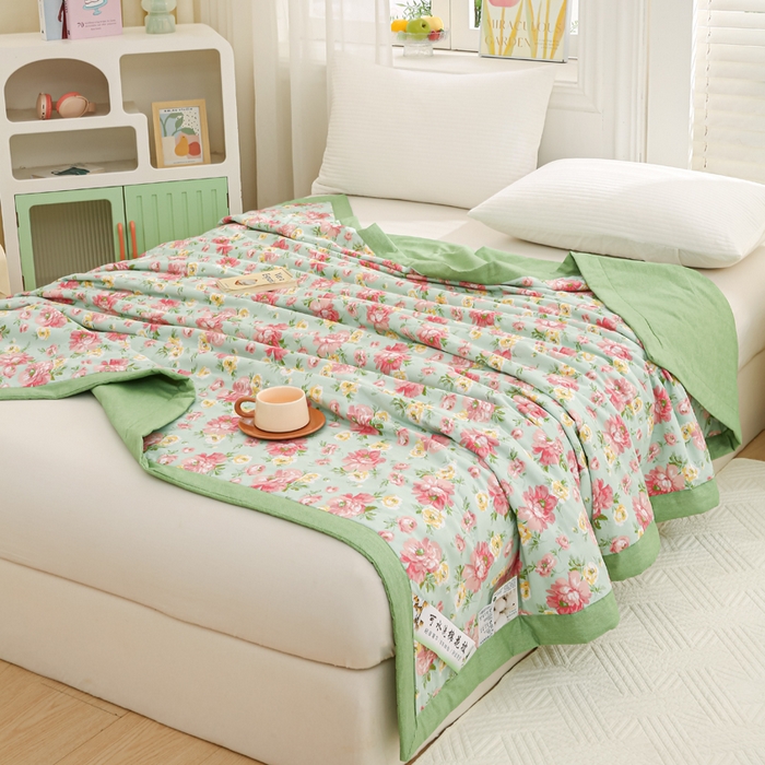 91家纺网 家纺一手货源 找家纺 锦鹭被业 2026新款A类里外全棉印花夏被夏凉被空调被 花团锦簇