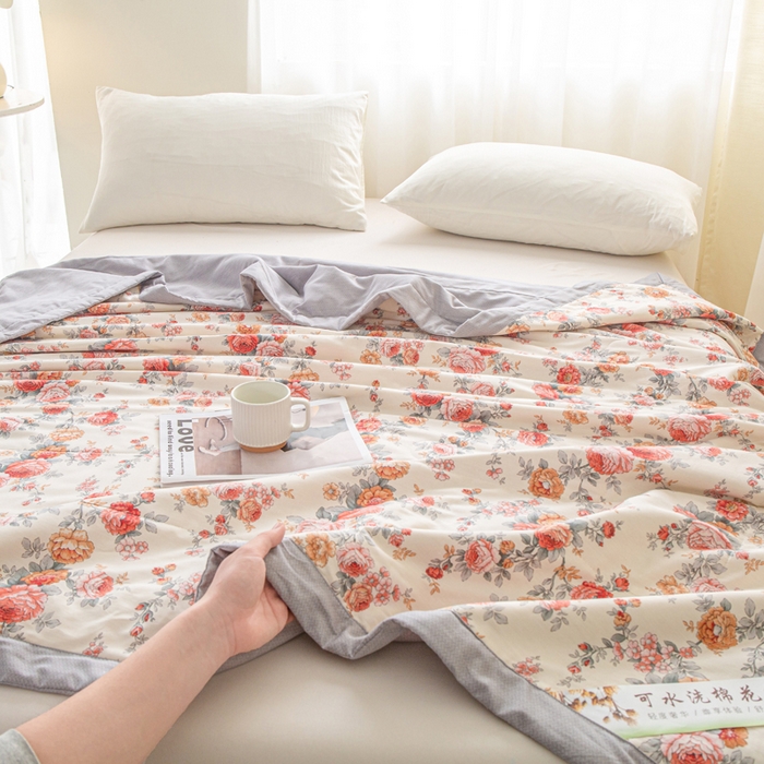 91家纺网 家纺一手货源 找家纺 锦鹭被业 2026新款A类里外全棉印花夏被夏凉被空调被 玫瑰园-灰