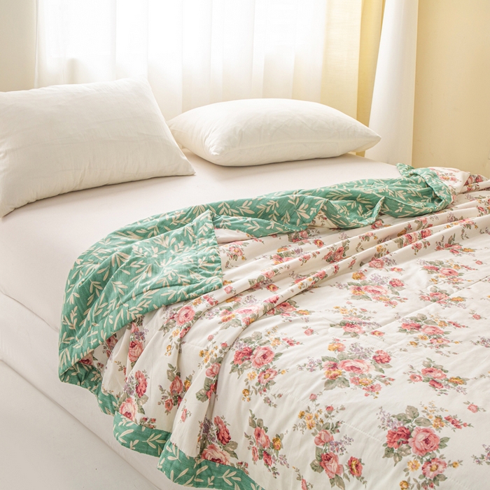 91家纺网 家纺一手货源 找家纺 锦鹭被业 2026新款A类里外全棉印花夏被夏凉被空调被 春日玫瑰