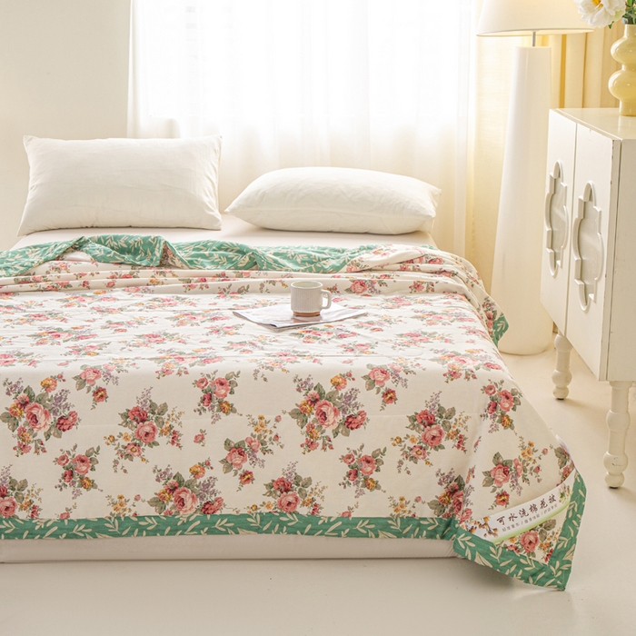 91家纺网 家纺一手货源 找家纺 锦鹭被业 2026新款A类里外全棉印花夏被夏凉被空调被 春日玫瑰