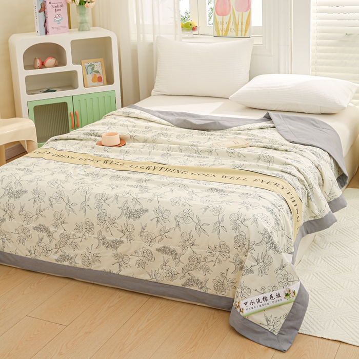 91家纺网 家纺一手货源 找家纺 锦鹭被业 2026新款A类里外全棉印花夏被夏凉被空调被 山茶花