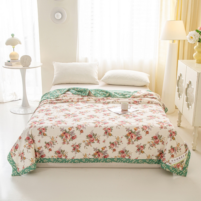 91家纺网 家纺一手货源 找家纺 锦鹭被业 2026新款A类里外全棉印花夏被夏凉被空调被 春日玫瑰