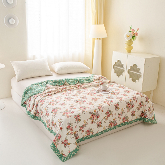 91家纺网 家纺一手货源 找家纺 锦鹭被业 2026新款A类里外全棉印花夏被夏凉被空调被 春日玫瑰