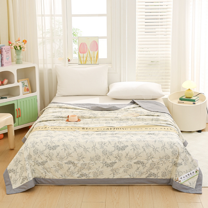 91家纺网 家纺一手货源 找家纺 锦鹭被业 2026新款A类里外全棉印花夏被夏凉被空调被 山茶花