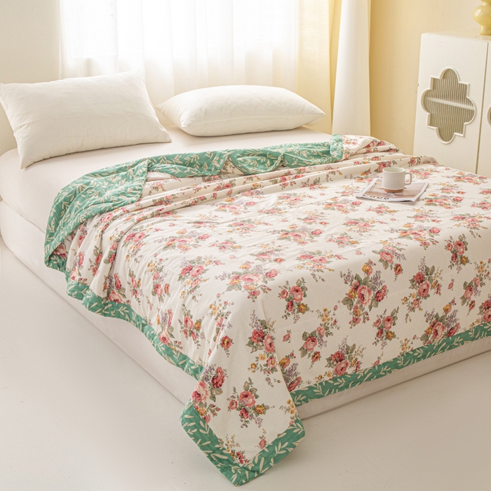 91家纺网 家纺一手货源 找家纺 锦鹭被业 2026新款A类里外全棉印花夏被夏凉被空调被 春日玫瑰