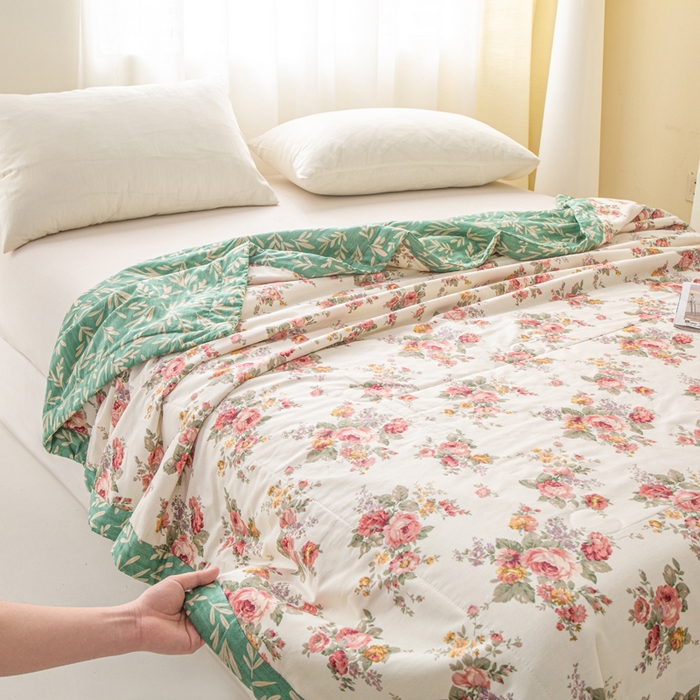 91家纺网 家纺一手货源 找家纺 锦鹭被业 2026新款A类里外全棉印花夏被夏凉被空调被 春日玫瑰