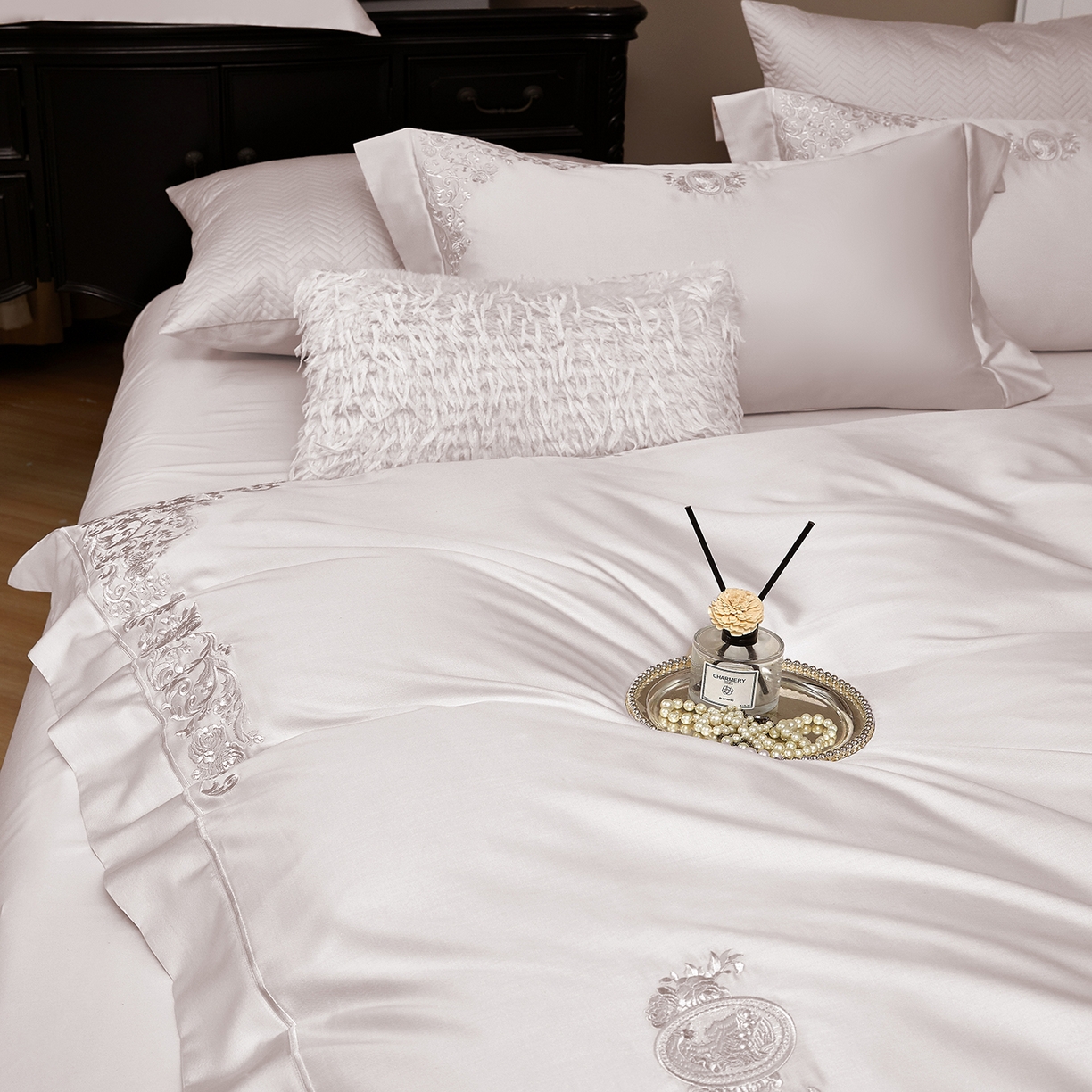 91家纺网 家纺一手货源 找家纺 蒂爵 2026新款天丝棉提花四件套 玫瑰粉