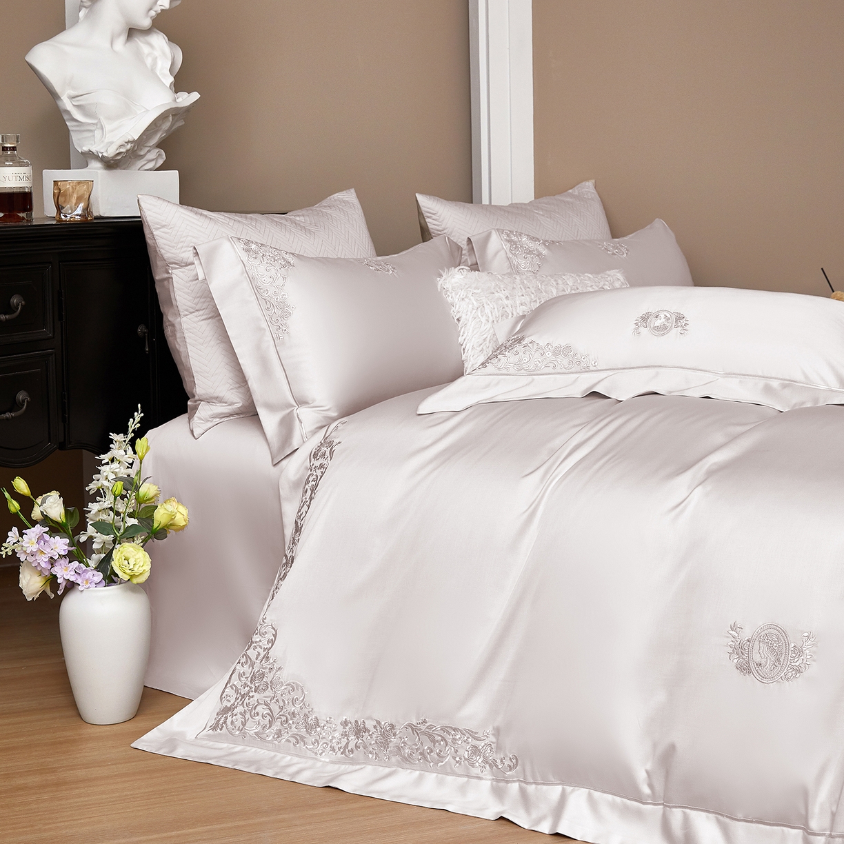 91家纺网 家纺一手货源 找家纺 蒂爵 2026新款天丝棉提花四件套 玫瑰粉