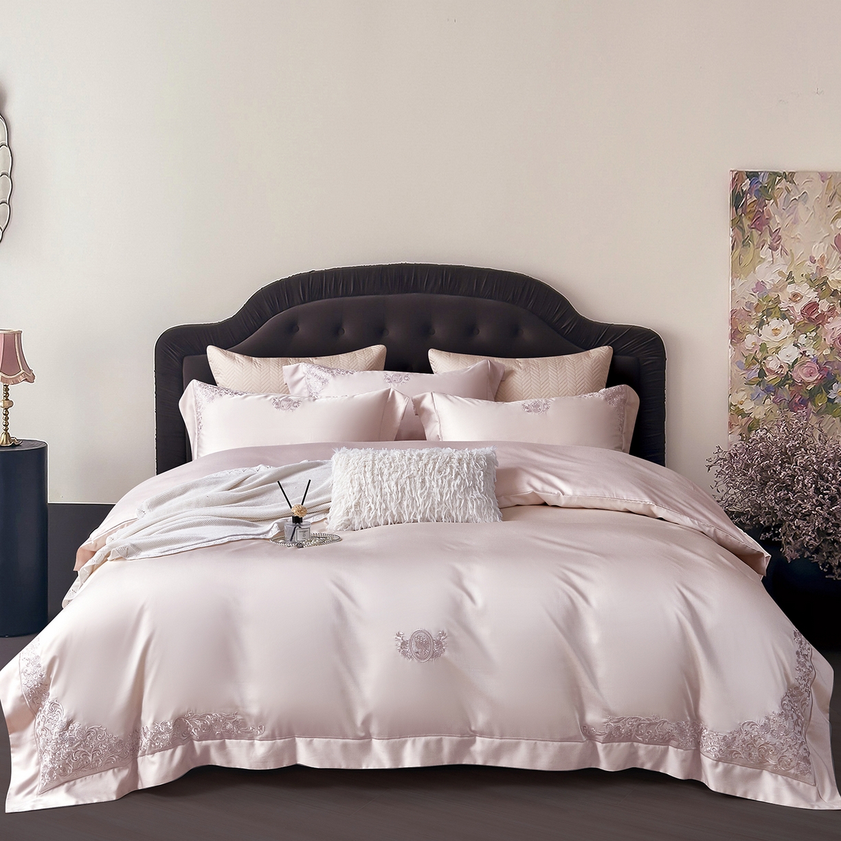 91家纺网 家纺一手货源 找家纺 蒂爵 2026新款天丝棉提花四件套 玫瑰粉