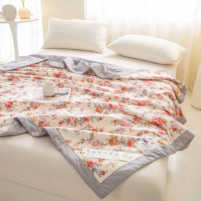 91家纺网 家纺一手货源 找家纺 锦鹭被业 2026新款A类里外全棉印花夏被夏凉被空调被 玫瑰园-灰