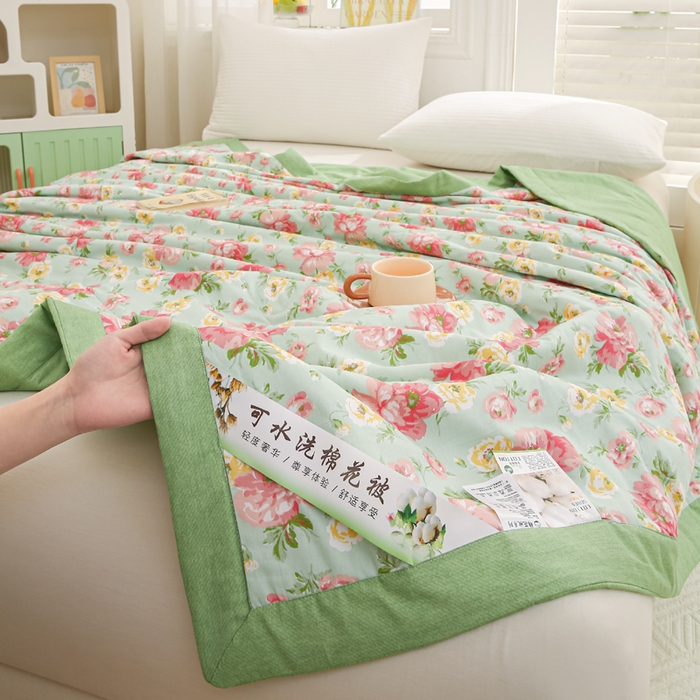 91家纺网 家纺一手货源 找家纺 锦鹭被业 2026新款A类里外全棉印花夏被夏凉被空调被 花团锦簇