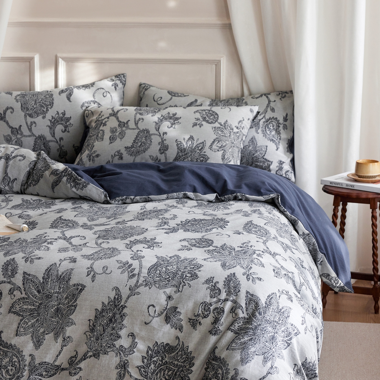 91家纺网 家纺一手货源 找家纺 风向标家纺 2026新款厚织提花麻感水洗全棉四件套-风格二 奈予-藏麻