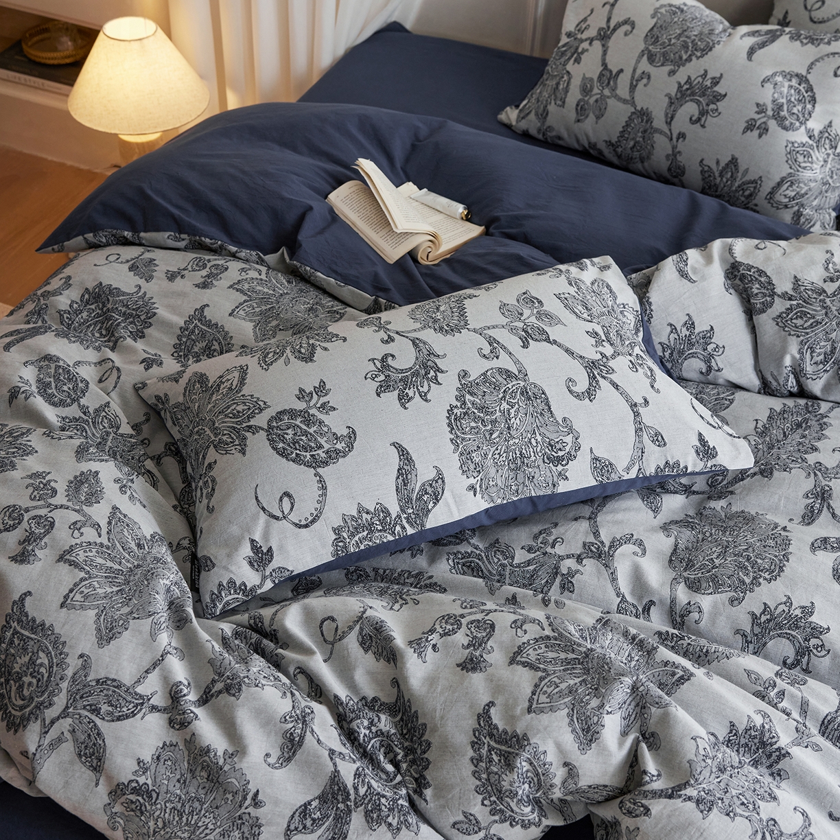 91家纺网 家纺一手货源 找家纺 风向标家纺 2026新款厚织提花麻感水洗全棉四件套-风格二 奈予-藏麻