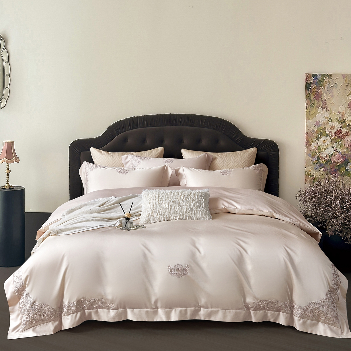 91家纺网 家纺一手货源 找家纺 蒂爵 2026新款天丝棉提花四件套 浅香槟