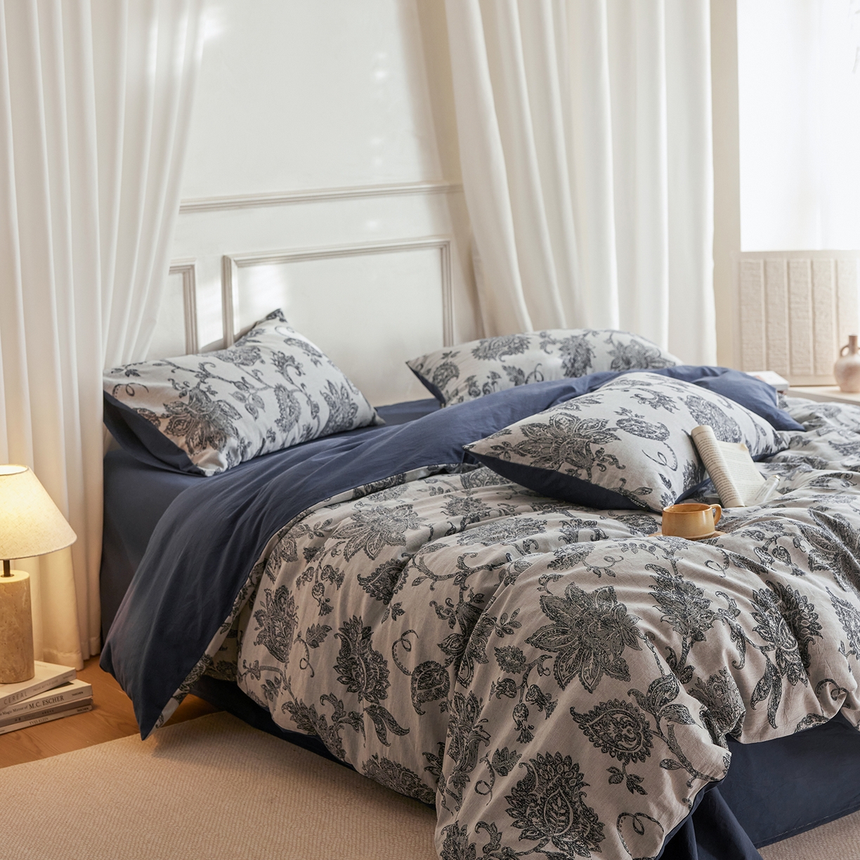 91家纺网 家纺一手货源 找家纺 风向标家纺 2026新款厚织提花麻感水洗全棉四件套-风格二 奈予-藏麻