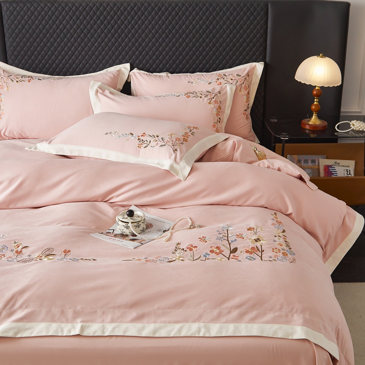 91家纺网 家纺一手货源 找家纺 （总）遇见家居生活馆 2026新款罗云棉刺绣四件套-春日茶会