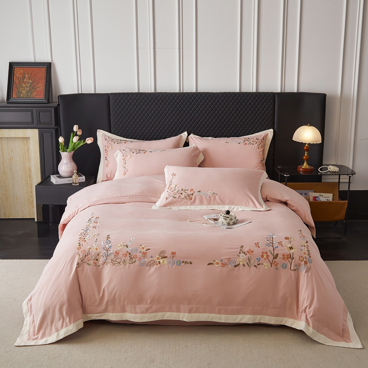 91家纺网 家纺一手货源 找家纺 （总）遇见家居生活馆 2026新款罗云棉刺绣四件套-春日茶会