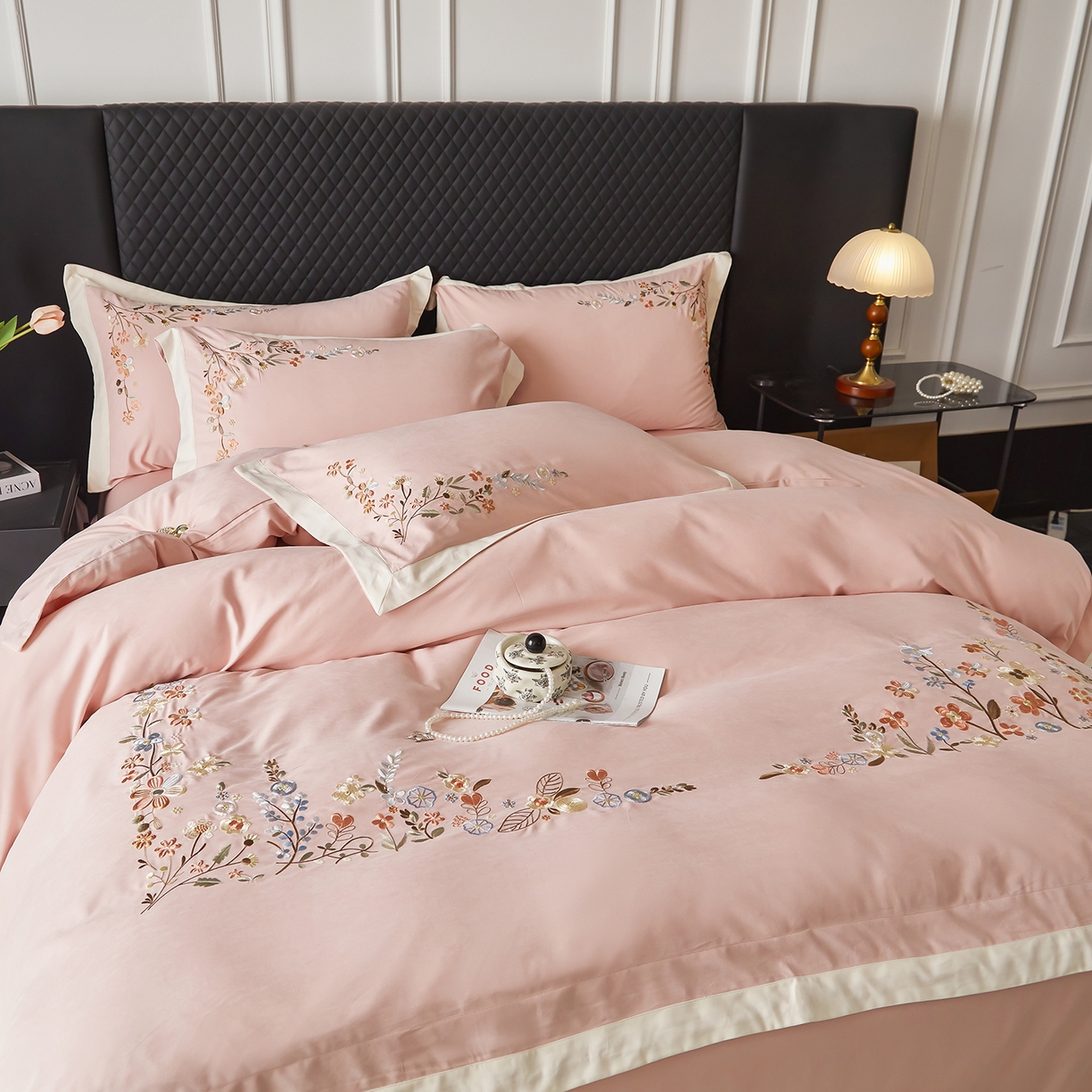 91家纺网 家纺一手货源 找家纺 （总）遇见家居生活馆 2026新款罗云棉刺绣四件套-春日茶会