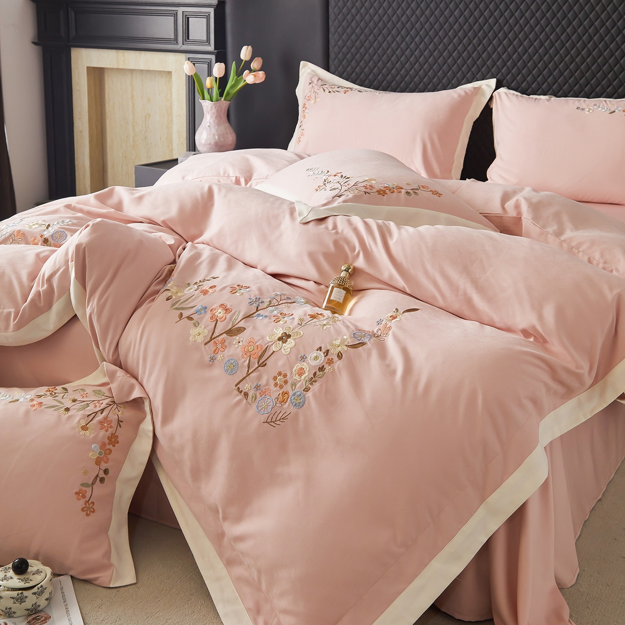 91家纺网 家纺一手货源 找家纺 （总）遇见家居生活馆 2026新款罗云棉刺绣四件套-春日茶会