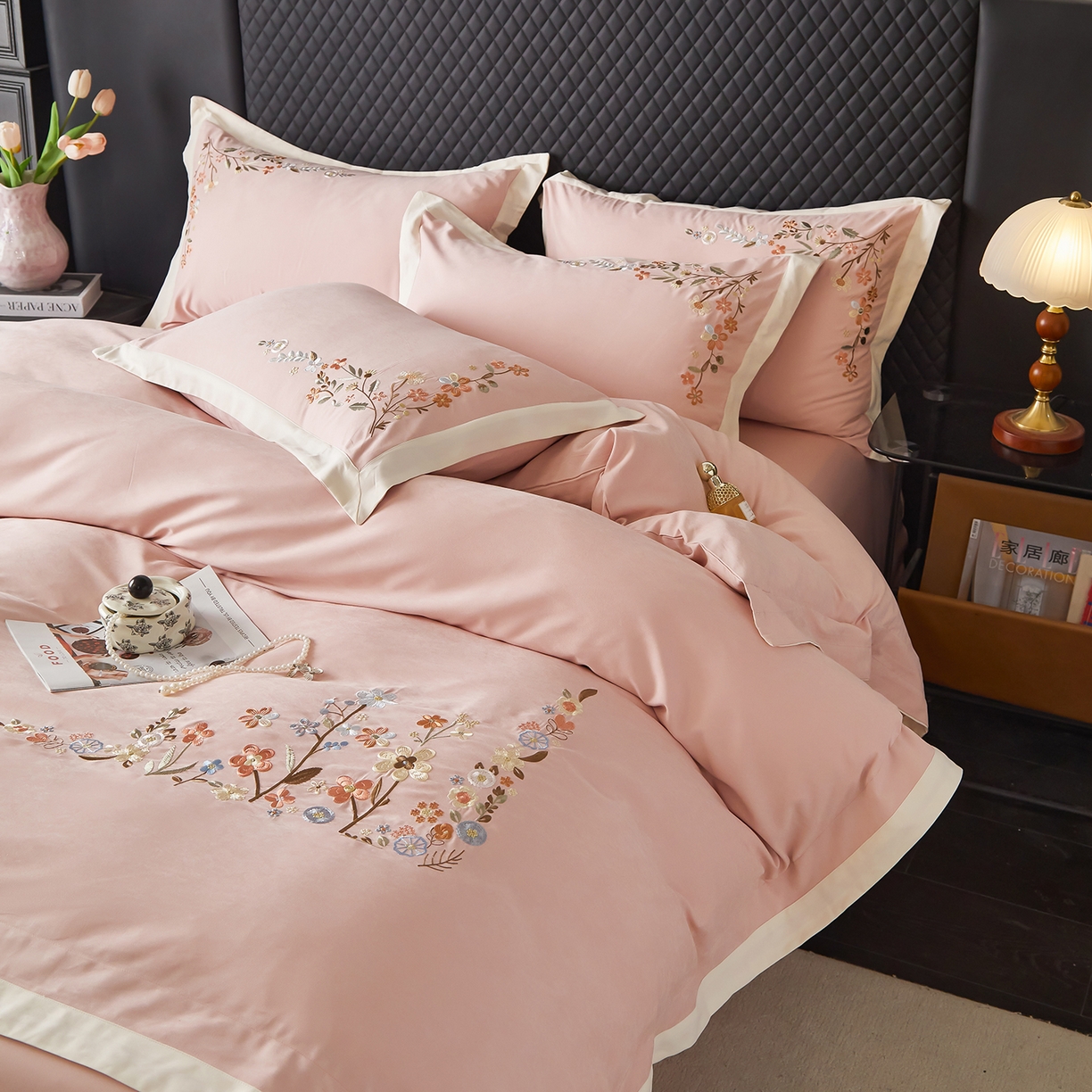 91家纺网 家纺一手货源 找家纺 （总）遇见家居生活馆 2026新款罗云棉刺绣四件套-春日茶会