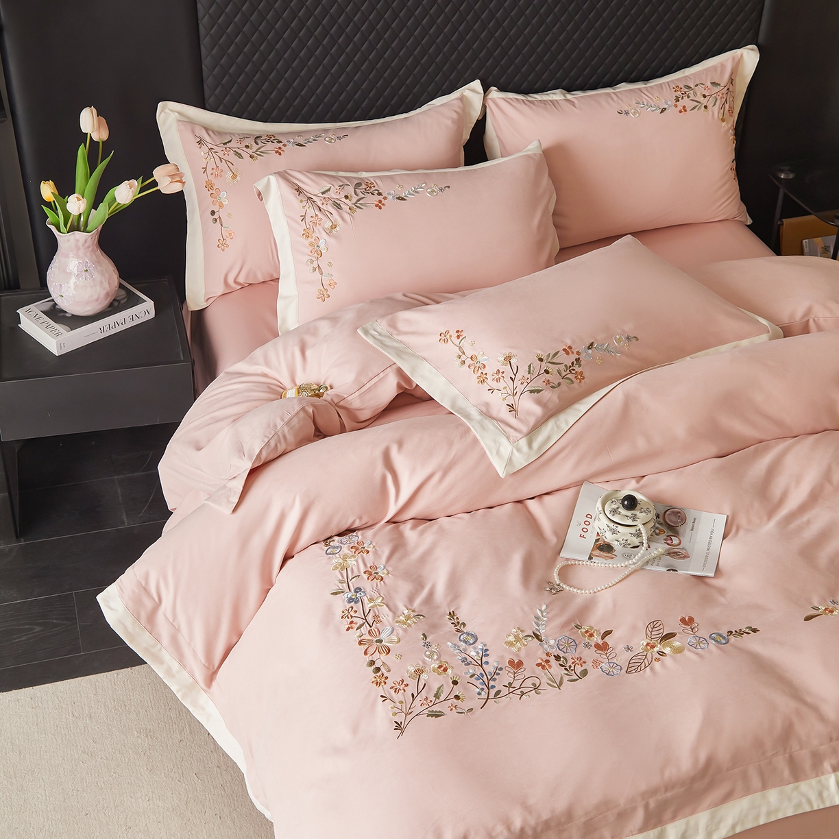 91家纺网 家纺一手货源 找家纺 （总）遇见家居生活馆 2026新款罗云棉刺绣四件套-春日茶会