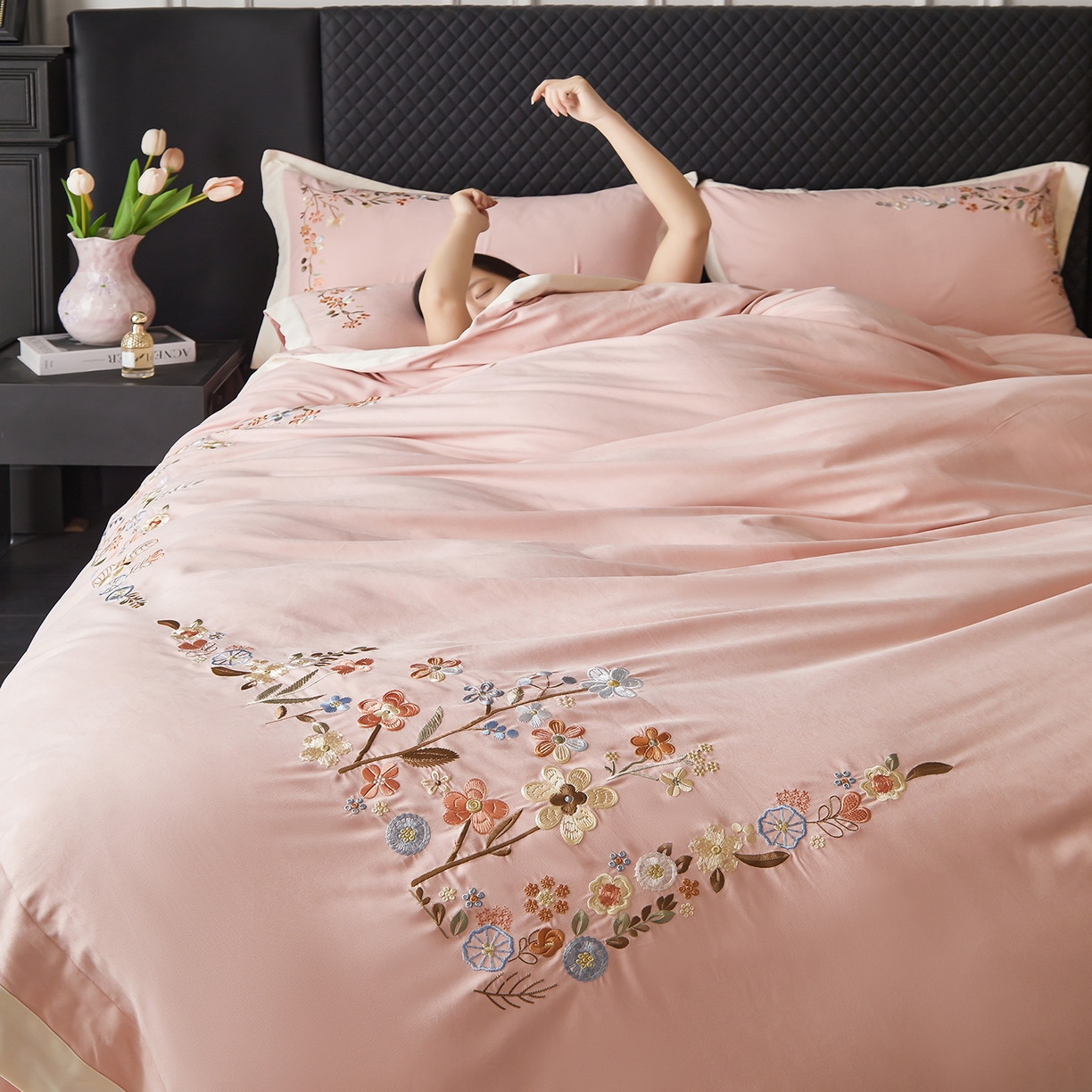 91家纺网 家纺一手货源 找家纺 （总）遇见家居生活馆 2026新款罗云棉刺绣四件套-春日茶会