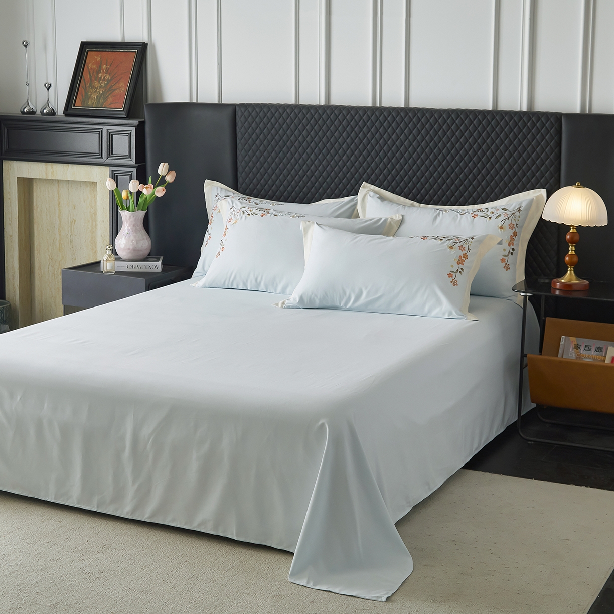 91家纺网 家纺一手货源 找家纺 遇见家居生活馆 2026新款罗云棉刺绣四件套-春日茶会 冰薄荷