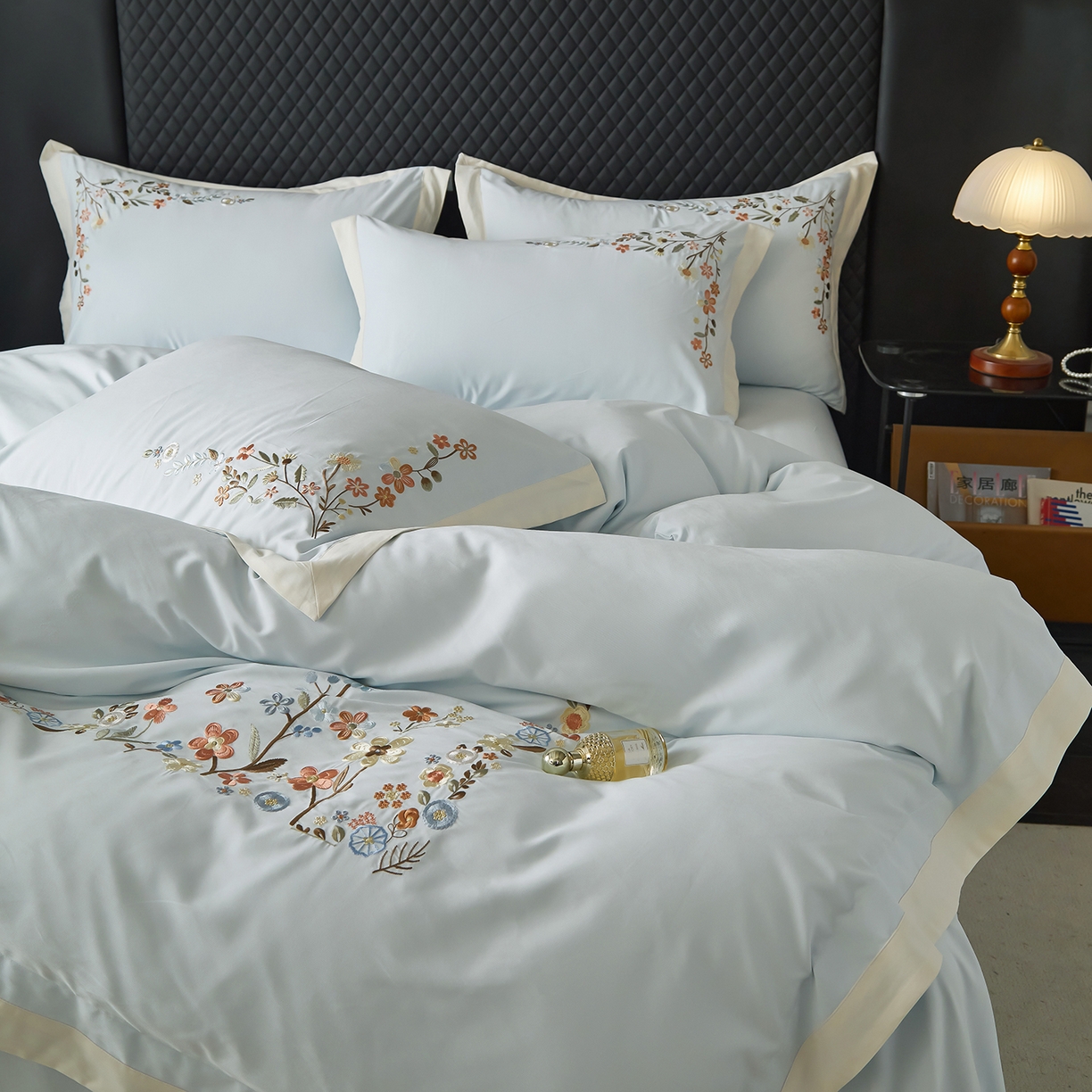 91家纺网 家纺一手货源 找家纺 遇见家居生活馆 2026新款罗云棉刺绣四件套-春日茶会 冰薄荷