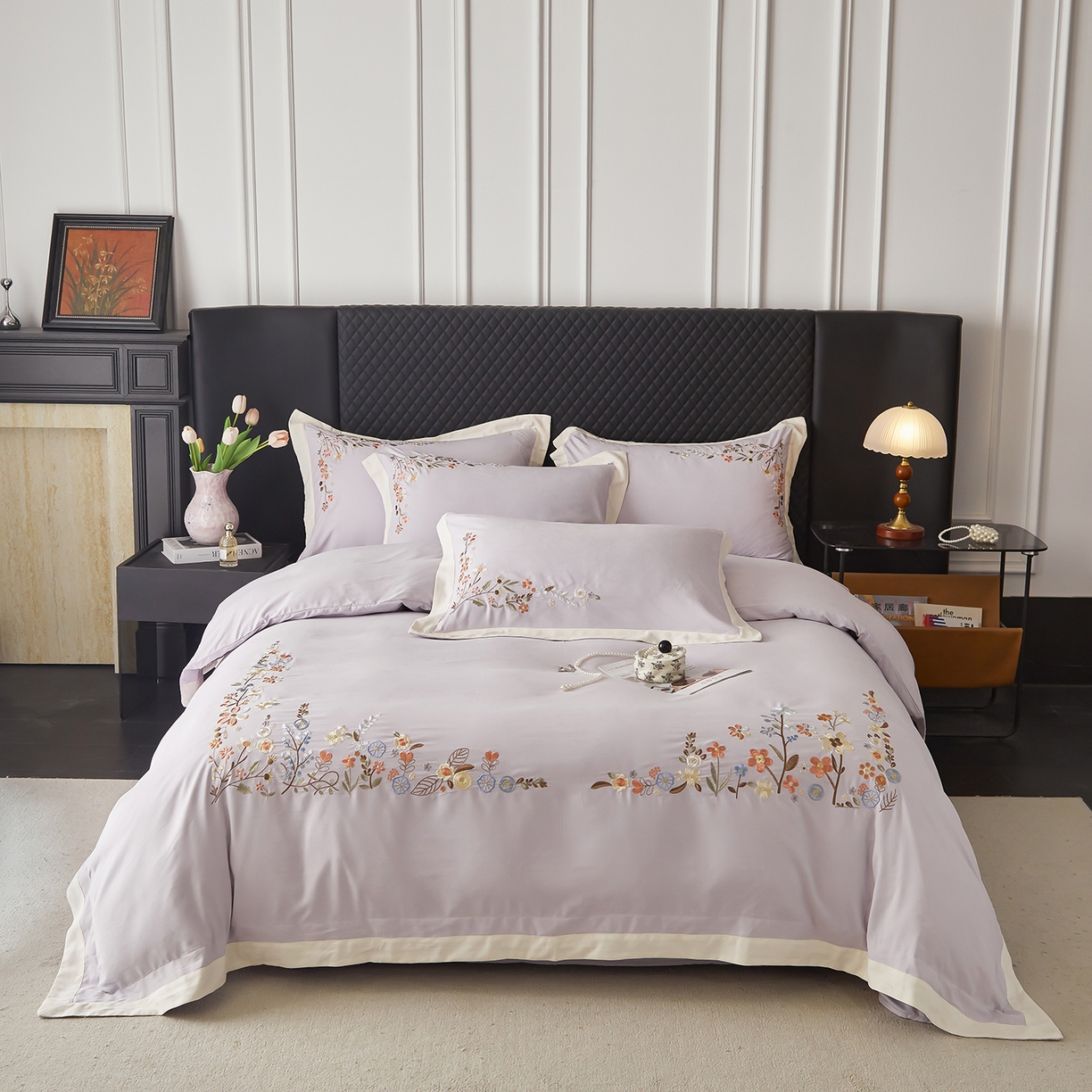 91家纺网 家纺一手货源 找家纺 遇见家居生活馆 2026新款罗云棉刺绣四件套-春日茶会 奶油香芋紫