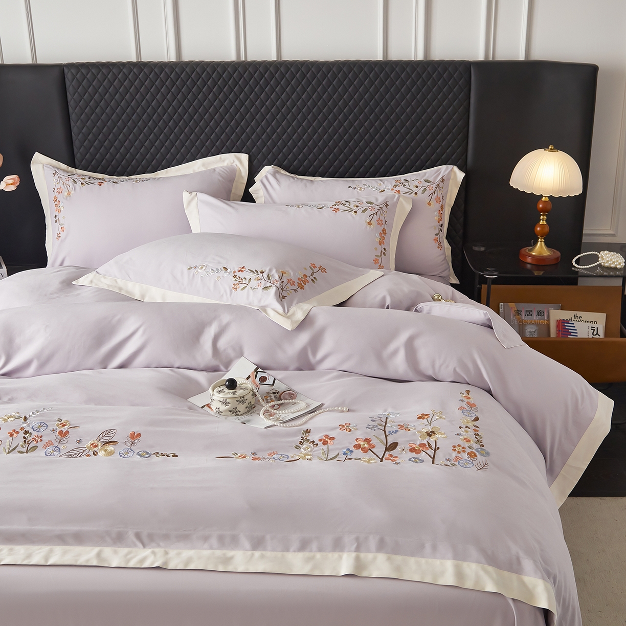 91家纺网 家纺一手货源 找家纺 遇见家居生活馆 2026新款罗云棉刺绣四件套-春日茶会 奶油香芋紫