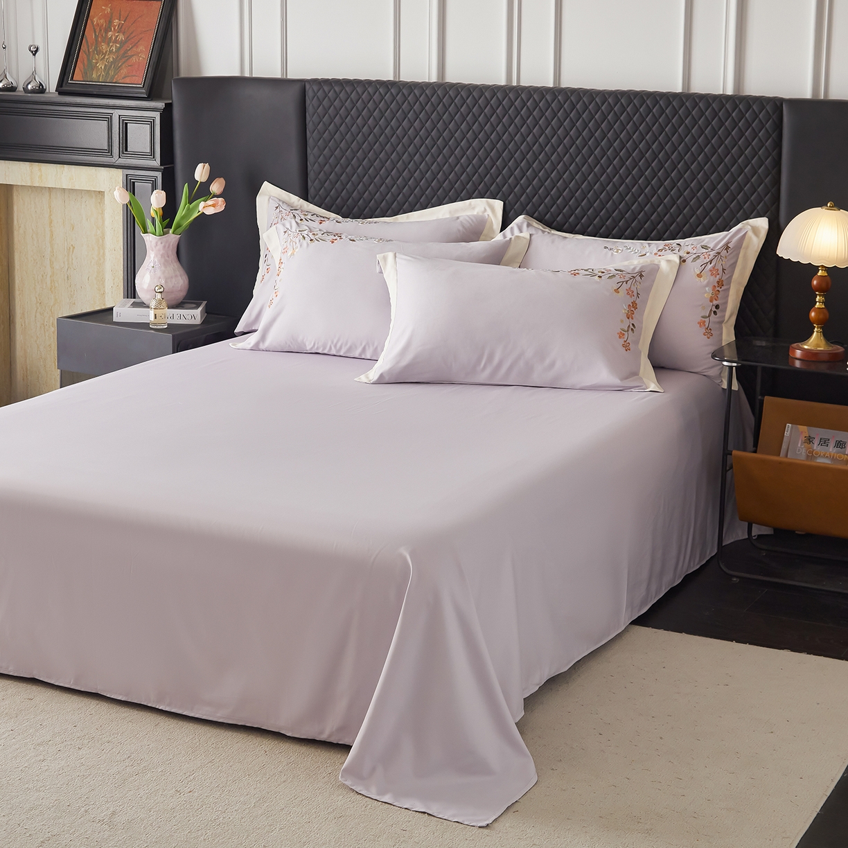 91家纺网 家纺一手货源 找家纺 遇见家居生活馆 2026新款罗云棉刺绣四件套-春日茶会 奶油香芋紫