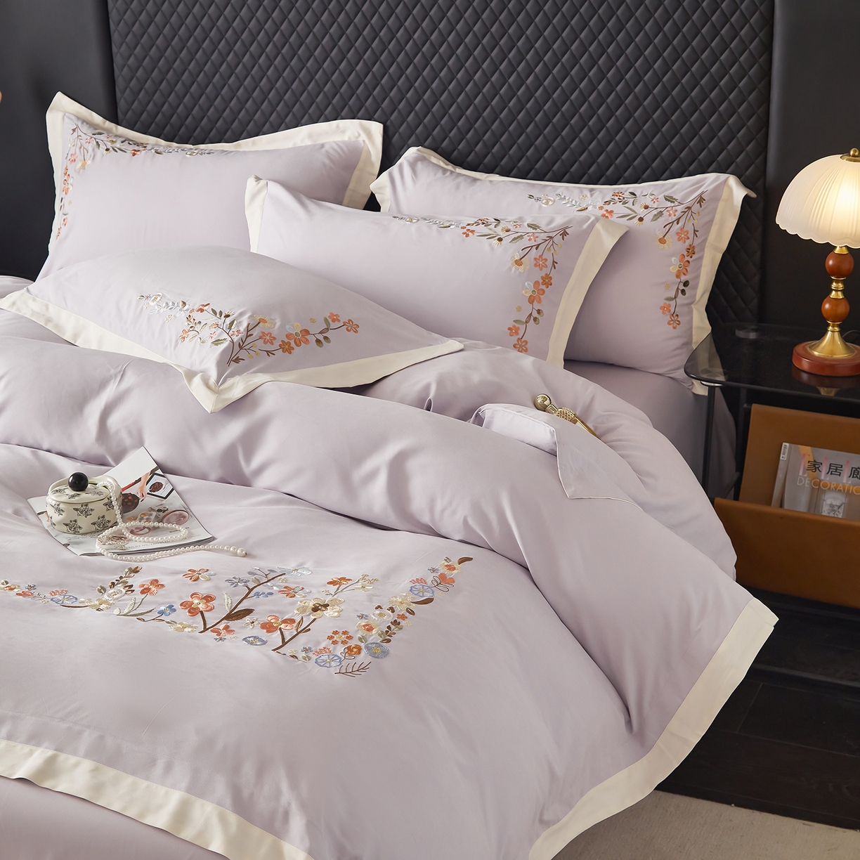 91家纺网 家纺一手货源 找家纺 遇见家居生活馆 2026新款罗云棉刺绣四件套-春日茶会 奶油香芋紫