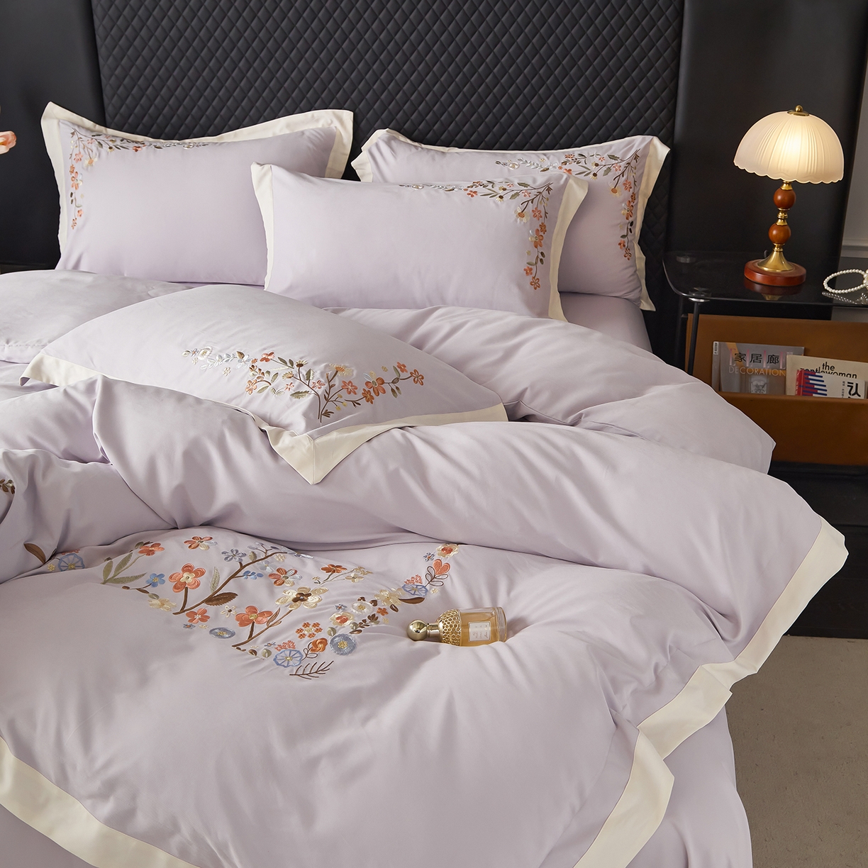 91家纺网 家纺一手货源 找家纺 遇见家居生活馆 2026新款罗云棉刺绣四件套-春日茶会 奶油香芋紫