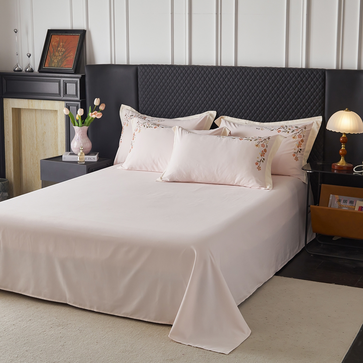 91家纺网 家纺一手货源 找家纺 遇见家居生活馆 2026新款罗云棉刺绣四件套-春日茶会 山茶粉