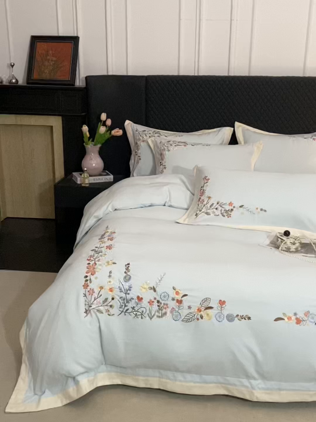 91家纺网 家纺一手货源 找家纺 遇见家居生活馆 2026新款罗云棉刺绣四件套-春日茶会 冰薄荷