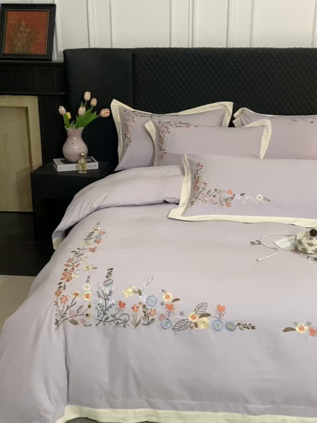 91家纺网 家纺一手货源 找家纺 遇见家居生活馆 2026新款罗云棉刺绣四件套-春日茶会 奶油香芋紫