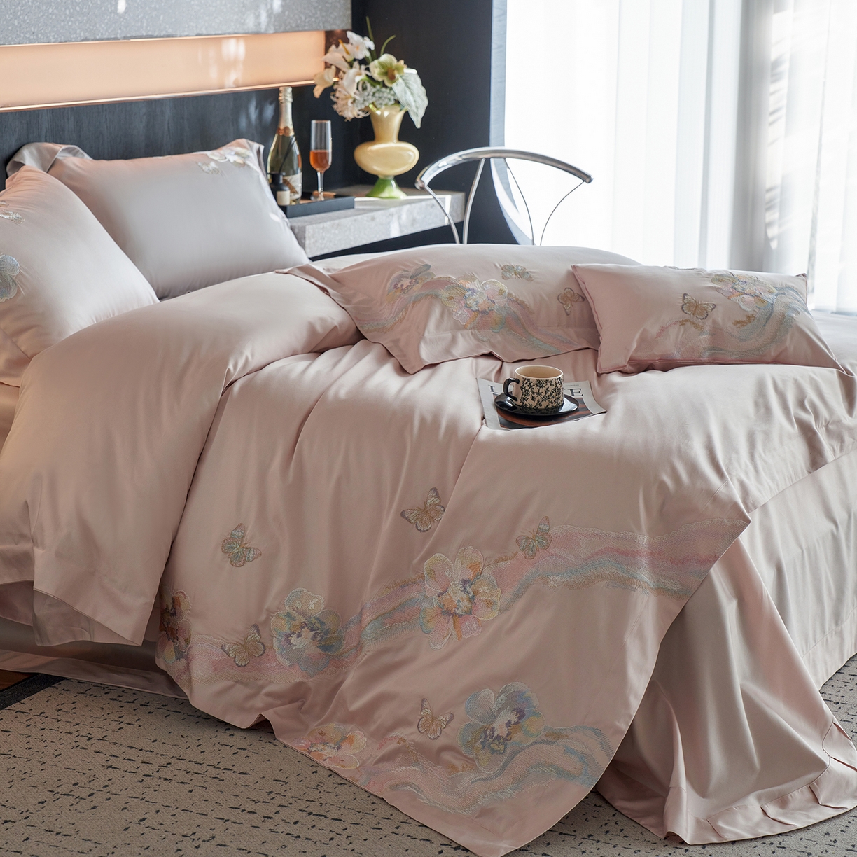 91家纺网 家纺一手货源 找家纺 （总）蒂爵 2026新款高支天丝棉四件套 流光蝶影系列